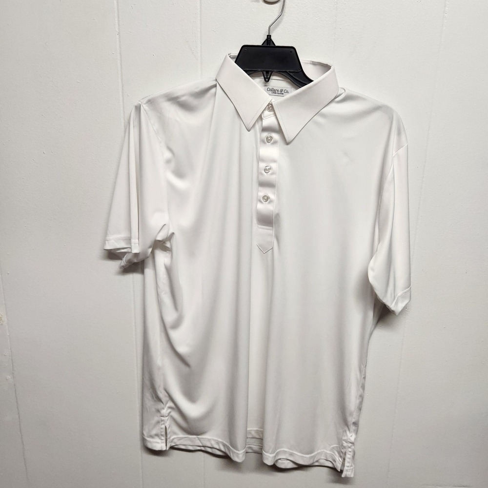 Collars & Co. Polo Shirt Mens Large White Dress Collar Classic Fit Polyester